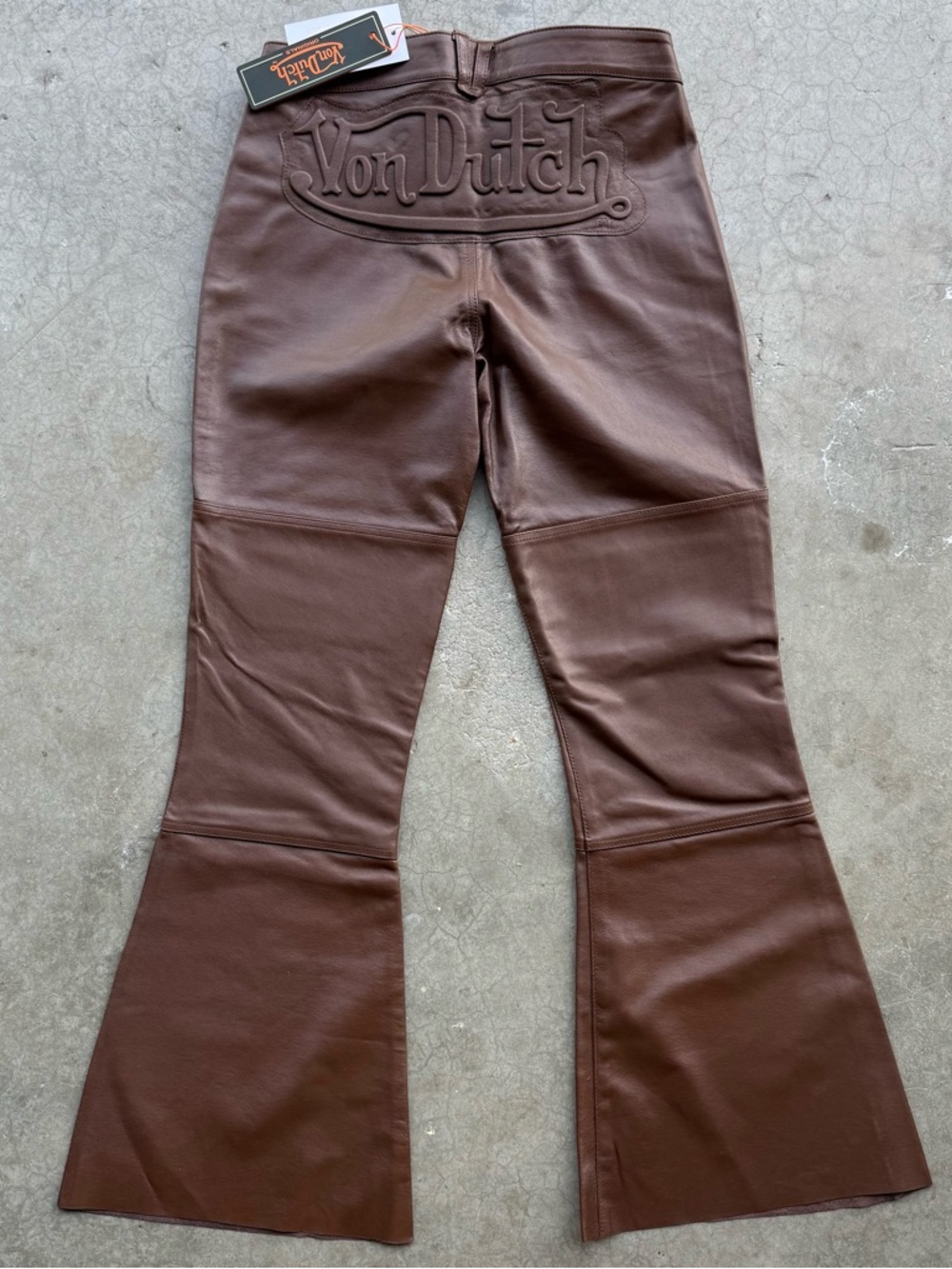 RARE Von Dutch Brown Leather Flare Pants
